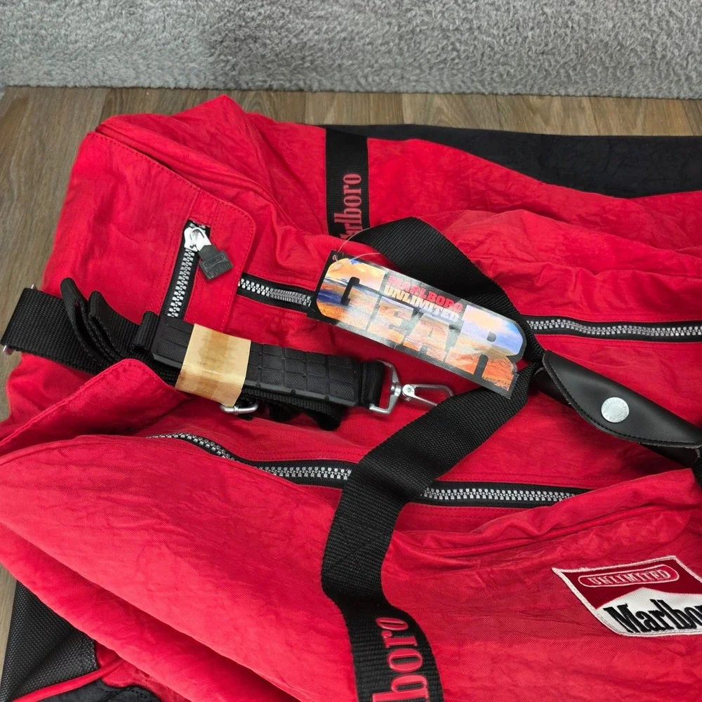 Marlboro Unlimited Gear Red Black Rolling‎ Duffle Bag Vintage 90s Travel Luggage